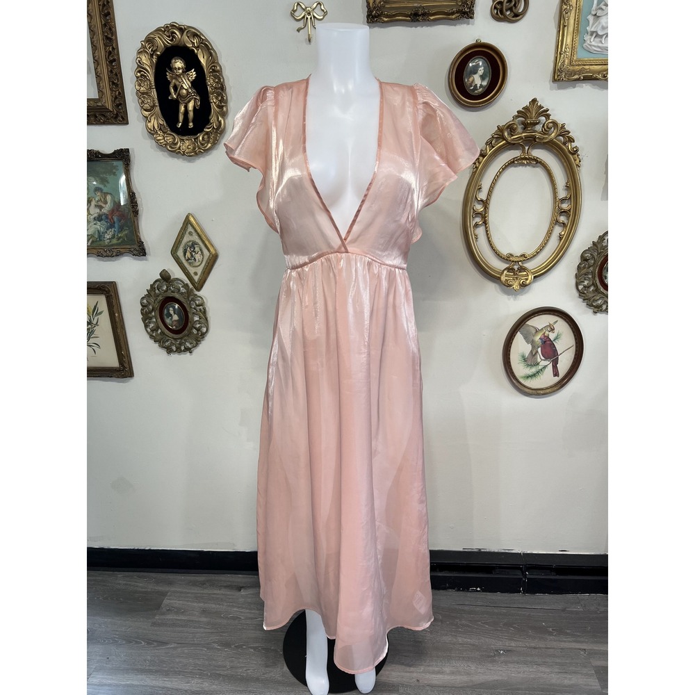 Reformation Blush Pink Sheer Lingerie Midi Dress Size M